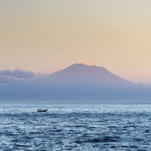 Mount Agung volcano in sunrise