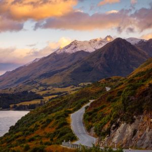 Scenic view of mountain landscape and the road, Bennetts bluff, NZ