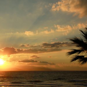 Sunset at the windy beach coast