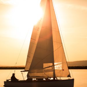 View on a boat at the sea at golden hour